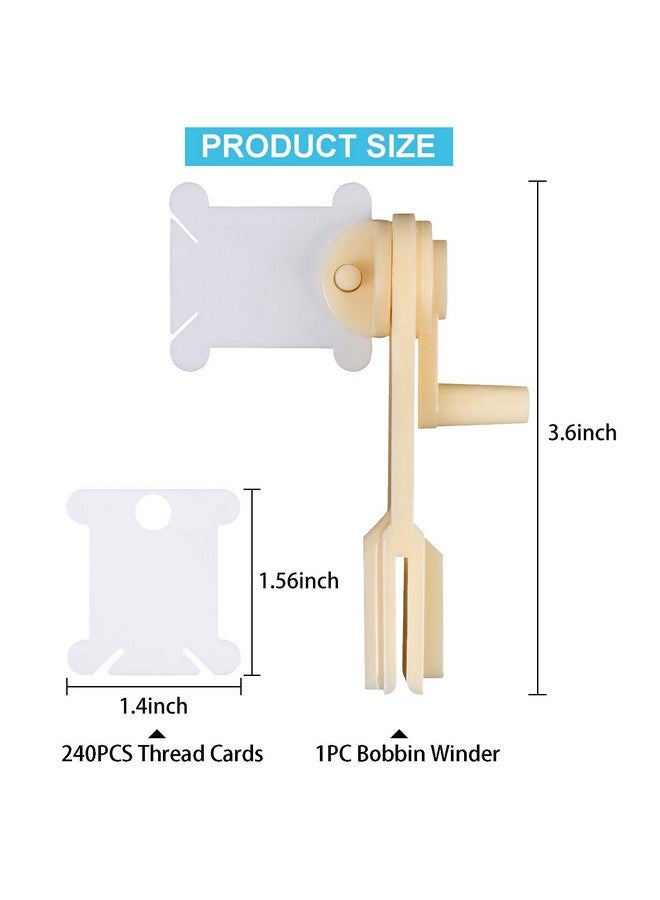 unime UNIME 240 Pieces Plastic Floss Bobbins with 1 Floss Bobbin Winder for Embroidery Floss Organizer Cross-Stitch Thread String Holder Thread Cards, White  - Image 2