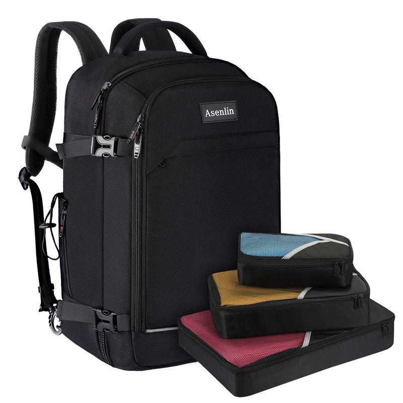 Asenlin 40L Travel Backpack for Women MenFlight Approved Carry On Backpack with 17 Inch Laptop CompartmentWater Resistant Computer Backpack for College Weekender Overnight DaypackBlack - Image 2