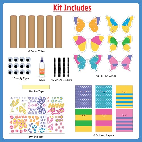 WONDRBOX Butterfly Making Craft Kit for Kids | DIY Arts & Crafts with 150+ Stickers & 6 Butterflies | Creative Activity Toy Age 5–12 | Birthday & Return Gift for Boys & Girls - Image 2