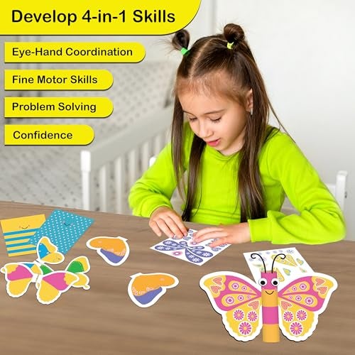 WONDRBOX Butterfly Making Craft Kit for Kids | DIY Arts & Crafts with 150+ Stickers & 6 Butterflies | Creative Activity Toy Age 5–12 | Birthday & Return Gift for Boys & Girls - Image 4