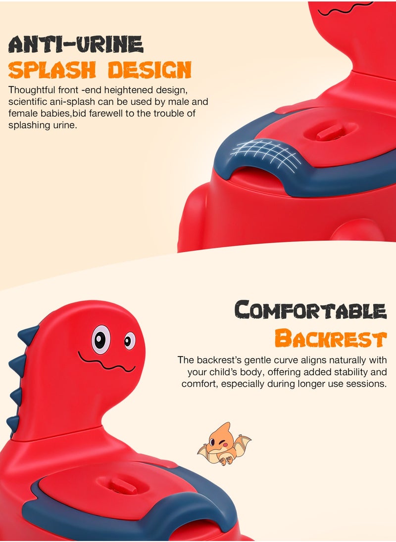BAYBEE - Dinosaur Baby Potty Seat Chair Kids Potty Training seat for Baby Toddlers with Closing Lid, High Back & Splash Gaurd Baby Toilet seat for Kids Baby Potty Chair for Toddlers 1 to 5 Year Boy Girl (Red) - Image 1