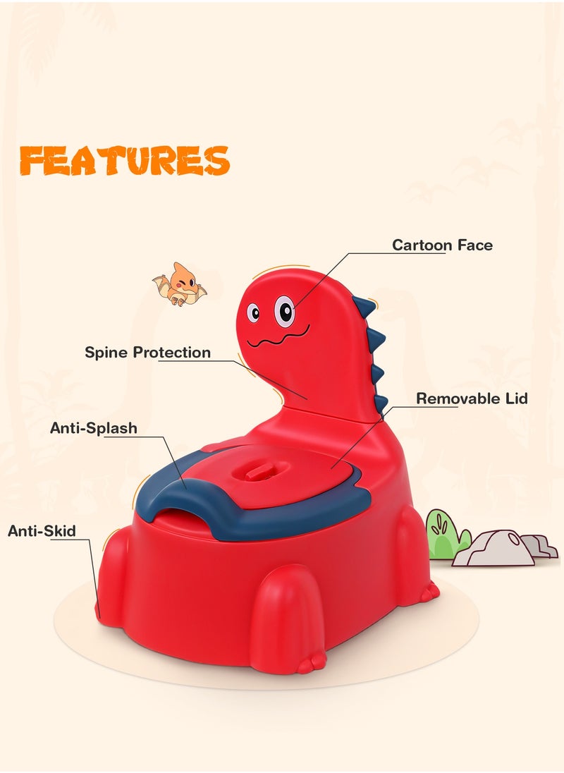 BAYBEE - Dinosaur Baby Potty Seat Chair Kids Potty Training seat for Baby Toddlers with Closing Lid, High Back & Splash Gaurd Baby Toilet seat for Kids Baby Potty Chair for Toddlers 1 to 5 Year Boy Girl (Red) - Image 1