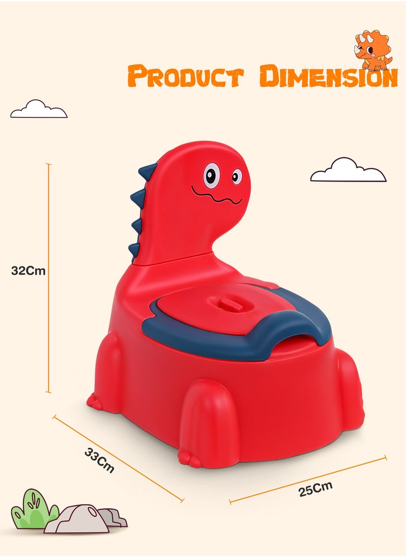 BAYBEE - Dinosaur Baby Potty Seat Chair Kids Potty Training seat for Baby Toddlers with Closing Lid, High Back & Splash Gaurd Baby Toilet seat for Kids Baby Potty Chair for Toddlers 1 to 5 Year Boy Girl (Red) - Image 1
