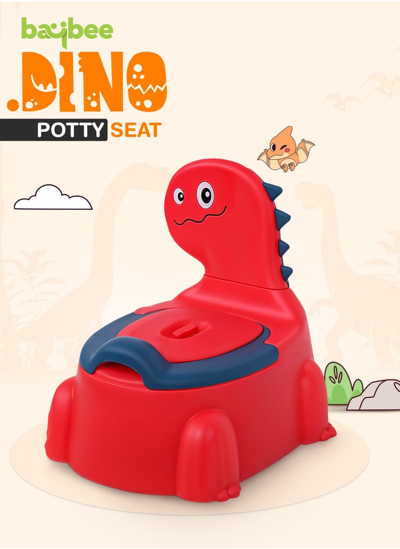 BAYBEE - Dinosaur Baby Potty Seat Chair Kids Potty Training seat for Baby Toddlers with Closing Lid, High Back & Splash Gaurd Baby Toilet seat for Kids Baby Potty Chair for Toddlers 1 to 5 Year Boy Girl (Red) - Image 1