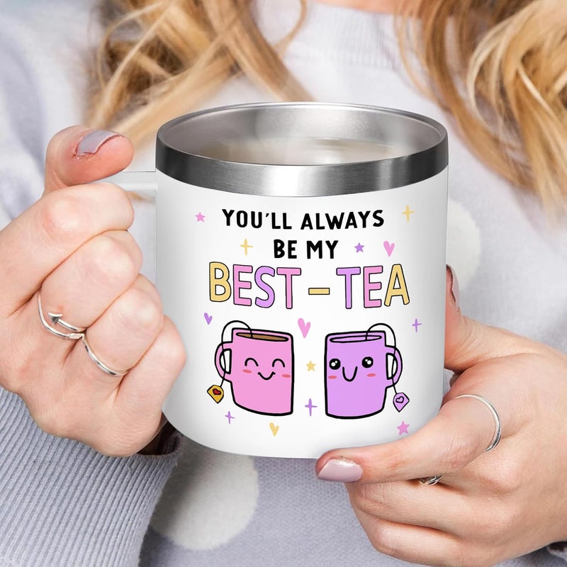 Gossby Bestie Gift for Women  14oz BESTTEA Insulated Tumbler Mug  Friend Tumbler Mug for Woman  Christmas Birthday Friendship Gift for Best Friend  Bestie Cup with Lid Straw - Image 4