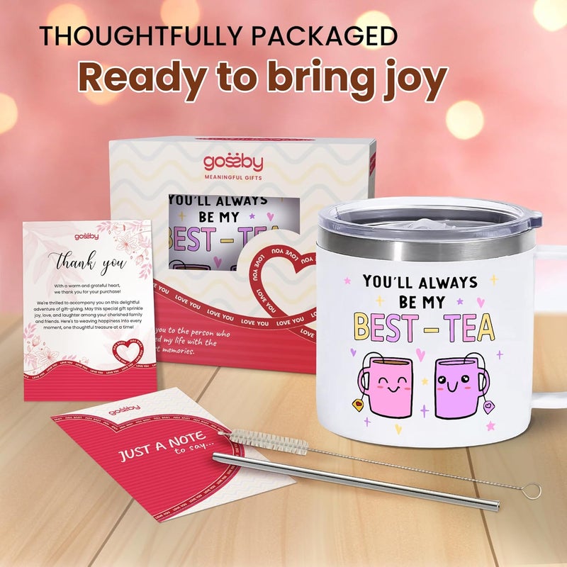 Gossby Bestie Gift for Women  14oz BESTTEA Insulated Tumbler Mug  Friend Tumbler Mug for Woman  Christmas Birthday Friendship Gift for Best Friend  Bestie Cup with Lid Straw - Image 2
