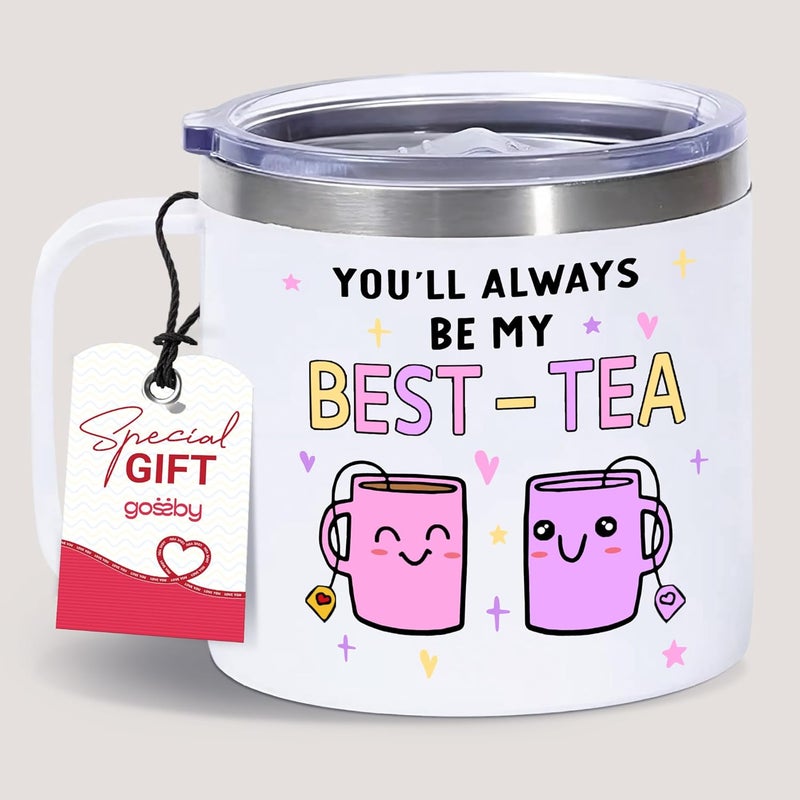 Gossby Bestie Gift for Women  14oz BESTTEA Insulated Tumbler Mug  Friend Tumbler Mug for Woman  Christmas Birthday Friendship Gift for Best Friend  Bestie Cup with Lid Straw - Image 1