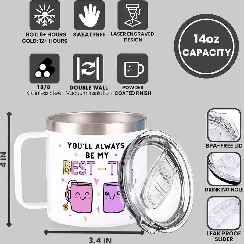 Gossby Bestie Gift for Women  14oz BESTTEA Insulated Tumbler Mug  Friend Tumbler Mug for Woman  Christmas Birthday Friendship Gift for Best Friend  Bestie Cup with Lid Straw - Image 3