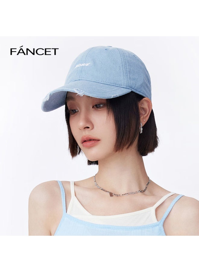 Fancet Women's Baseball Cap Summer New Style Face-lifting Small Washed-out Distressed Soft Top Pure Cotton Wide-brimmed Deepened Duck Tongue Cap Light Khaki - Image 2