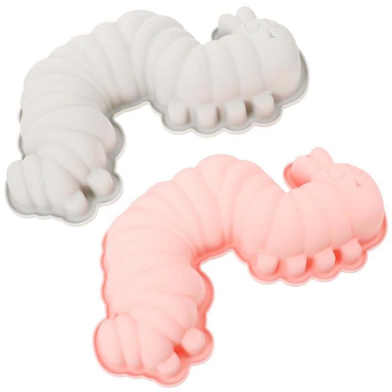 Blue Pink Silicone Caterpillar Chocolate Mold 2pcs Non Stick Baking Tools For DIY Cake Candy Dessert - Image 2