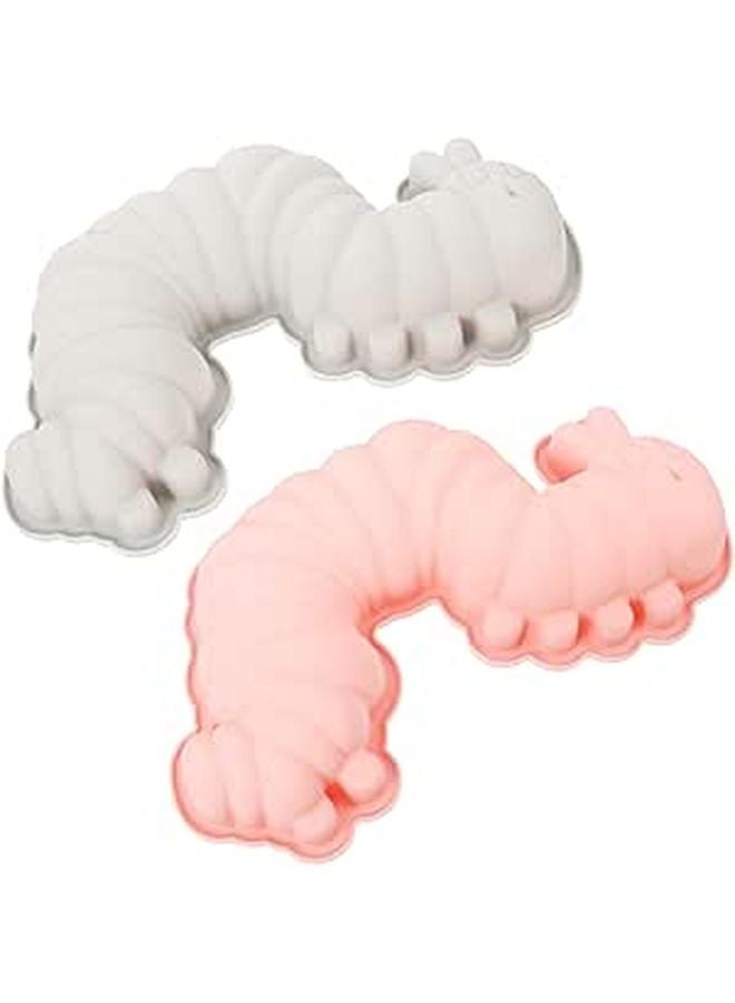 Blue Pink Silicone Caterpillar Chocolate Mold 2pcs Non Stick Baking Tools For DIY Cake Candy Dessert - Image 1
