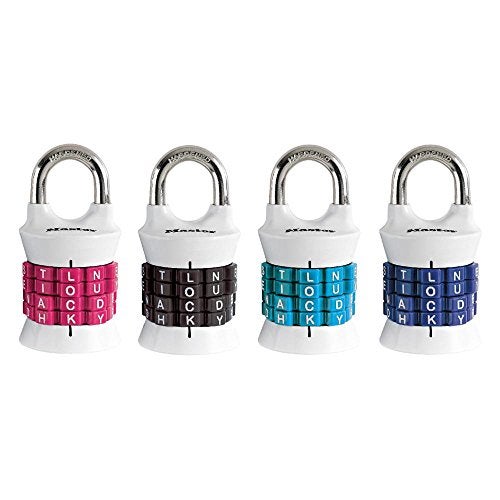 Master Lock 1535DWD Vertical Resettable Word Combination Padlock, 4-Pack, Color May Vary - Image 1
