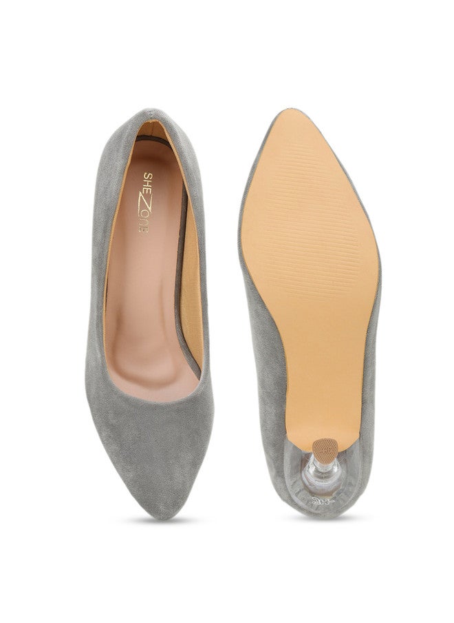 She Zone Shezone Grey Suede Pumps for Women - Image 5