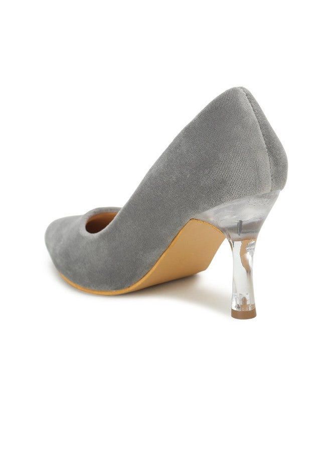 She Zone Shezone Grey Suede Pumps for Women - Image 3
