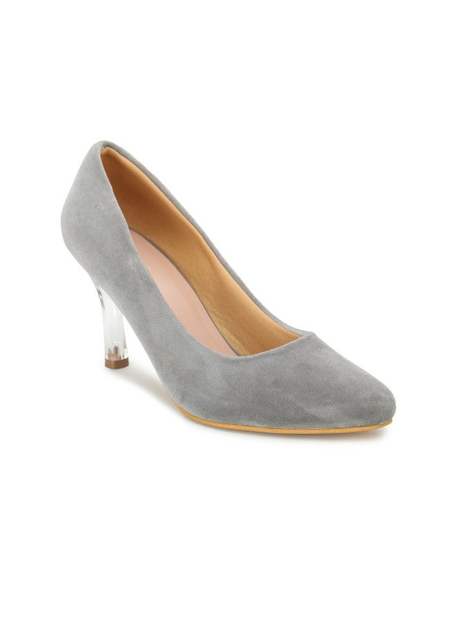 She Zone Shezone Grey Suede Pumps for Women - Image 2