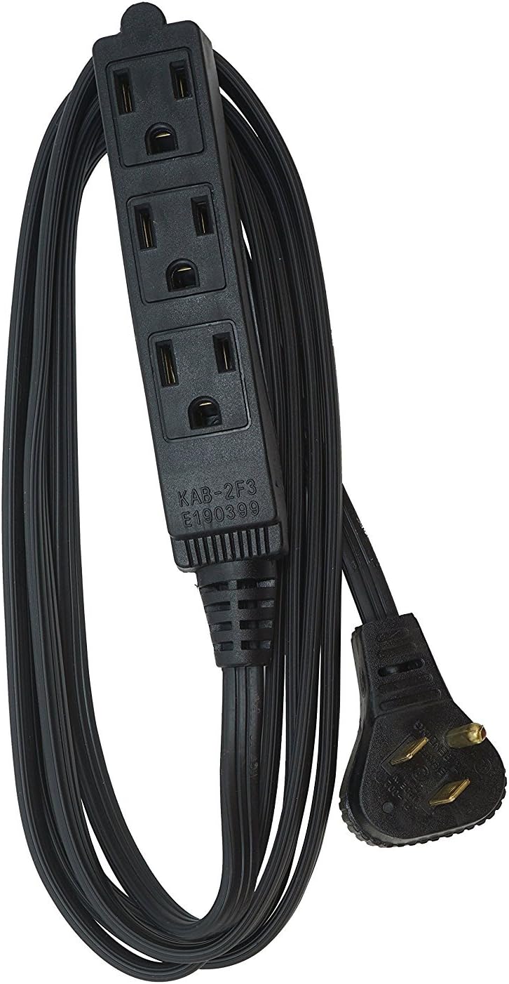 Woods 2243 163 Flat Indoor Extension Cord 8Foot 3 Grounded Outlets Right Angled Plug Space Saving Design UL Listed Black - Image 4