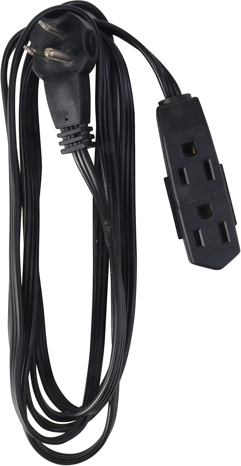 Woods 2243 163 Flat Indoor Extension Cord 8Foot 3 Grounded Outlets Right Angled Plug Space Saving Design UL Listed Black - Image 2