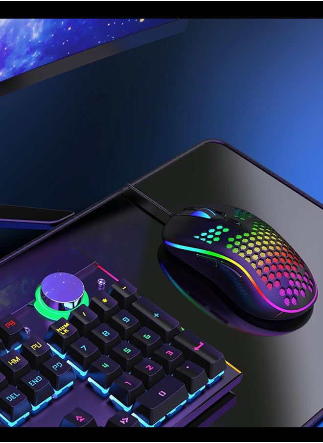 ماوس الألعاب السلكية من قرص الهني والإضاءة الخلفية RGB و 7200 DPI قابل للضبط وماوس كمبيوتر مريح وخفيف الوزن مع مستشعر عالي الدقة لألعاب الكمبيوتر الشخصي وأجهزة الكمبيوتر المحمولة (أسود
