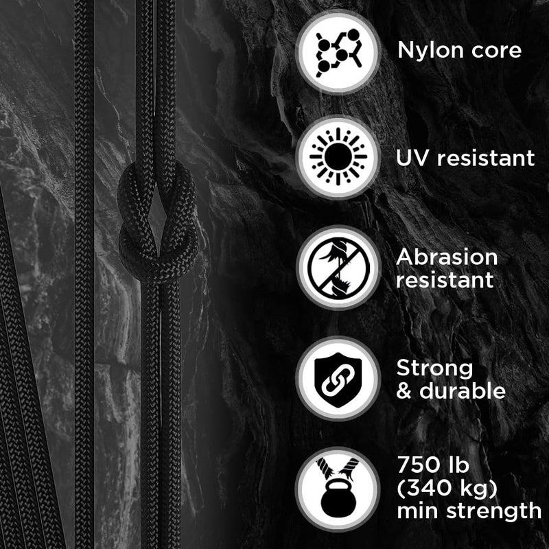 TECEUM Paracord Type IV 750 lb Black 016 â€“ 100 ft â€“ 4mm â€“ Nylon Strong Tactical MILâ€“SPEC Parachute Cord â€“ Survival Rope Emergency para Cord 11 Strands Core EDC Camping Hiking Military Gear 016a - Image 3
