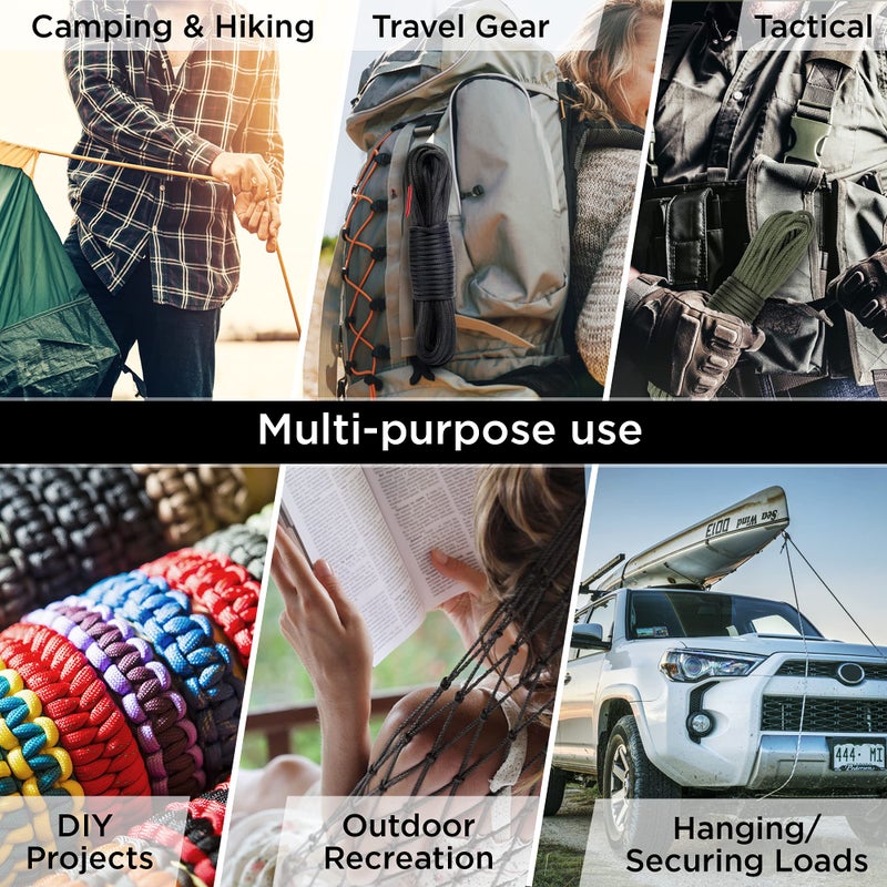 TECEUM Paracord Type IV 750 lb Black 016 â€“ 100 ft â€“ 4mm â€“ Nylon Strong Tactical MILâ€“SPEC Parachute Cord â€“ Survival Rope Emergency para Cord 11 Strands Core EDC Camping Hiking Military Gear 016a - Image 4