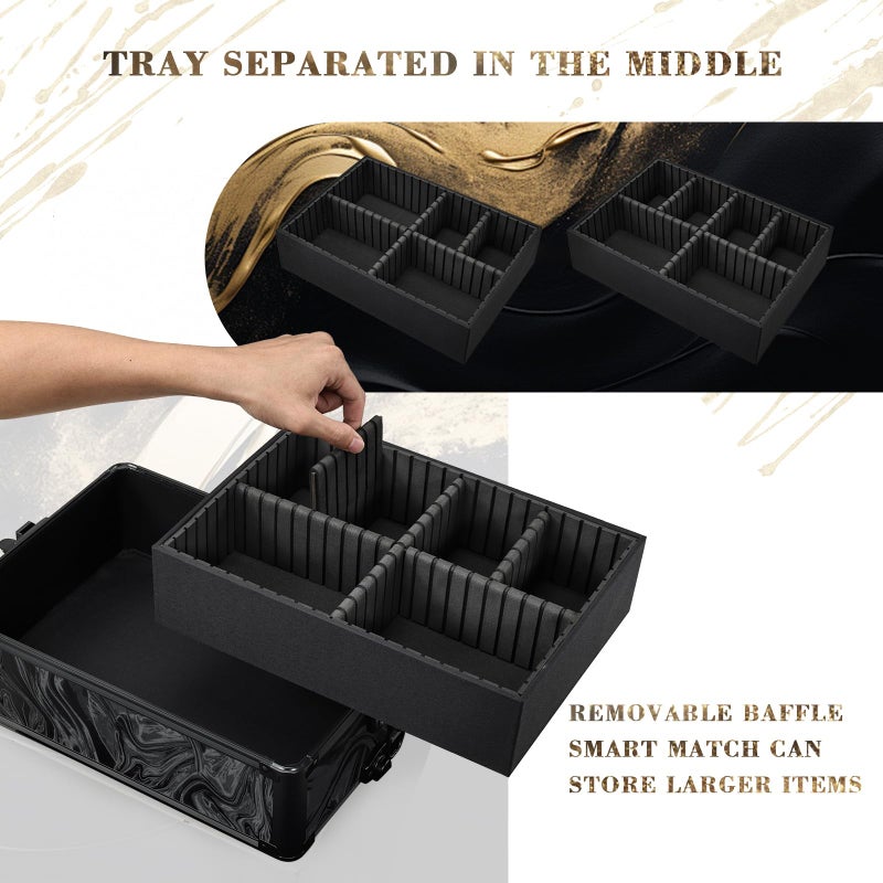 Stagiant Rolling Makeup Case Cosmetology Case on Wheels 4 in 1 Makeup Travel Case Extra Large Cosmetic Box with Key Make Up Artist Traveling Storage Nail Case Salon Barber Cart Trunk Alpine Black - Image 5