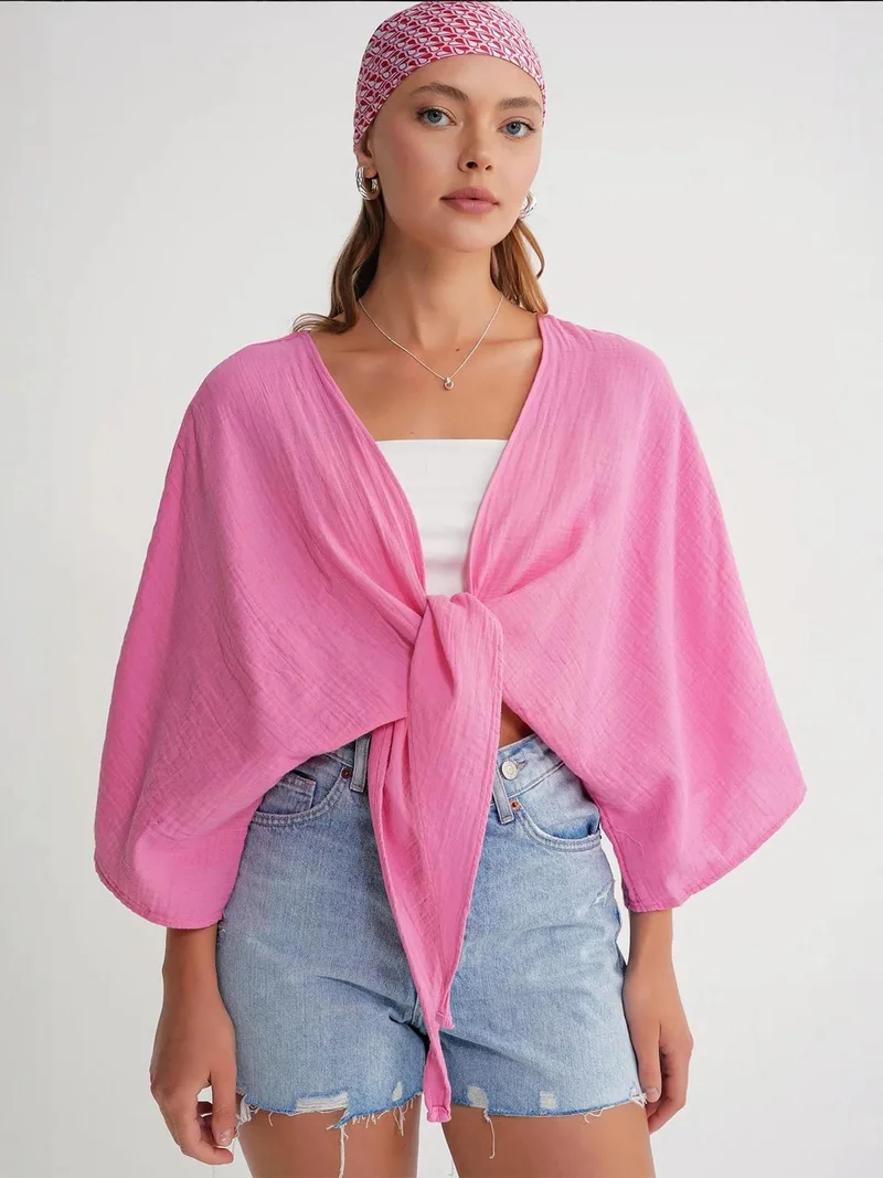 MixRay Mixray Textured V-Neck Bolero Blouse