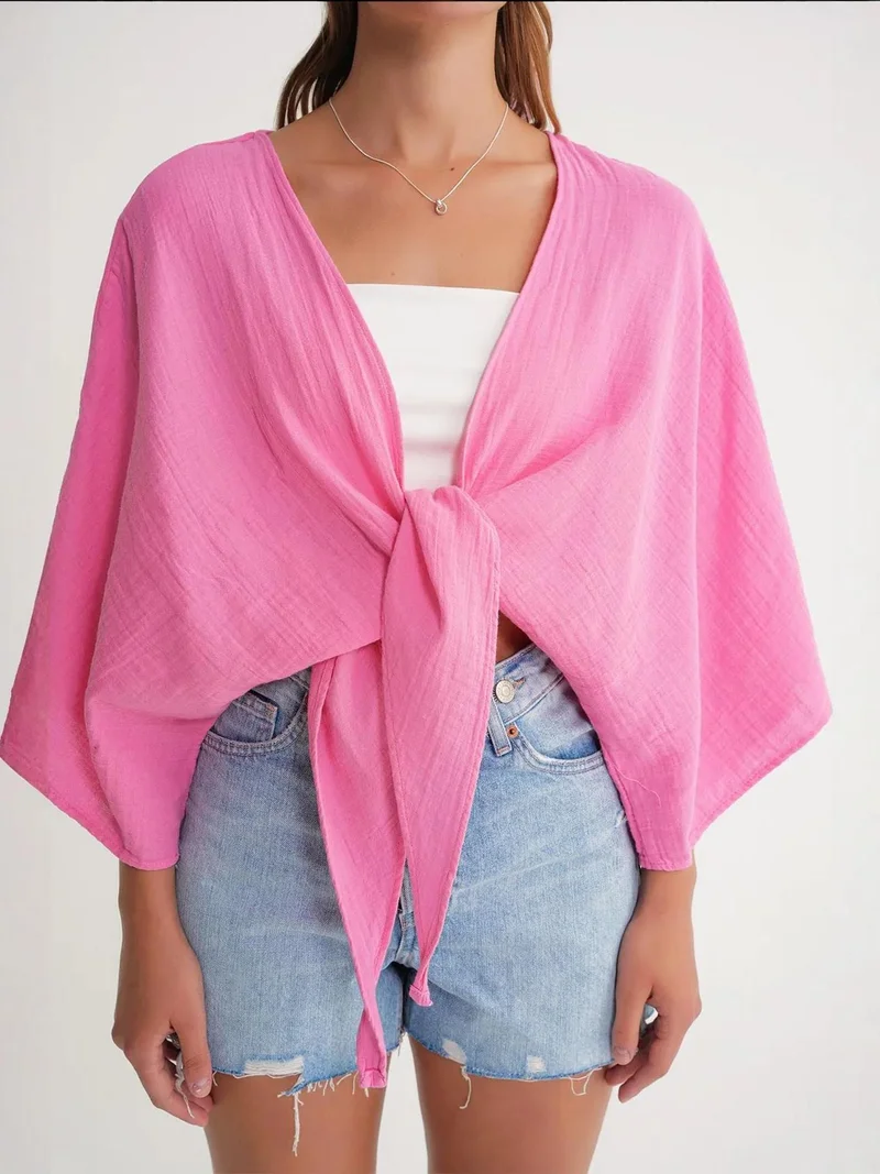 MixRay Mixray Textured V-Neck Bolero Blouse