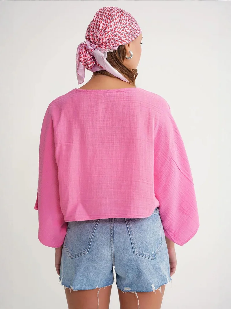 MixRay Mixray Textured V-Neck Bolero Blouse