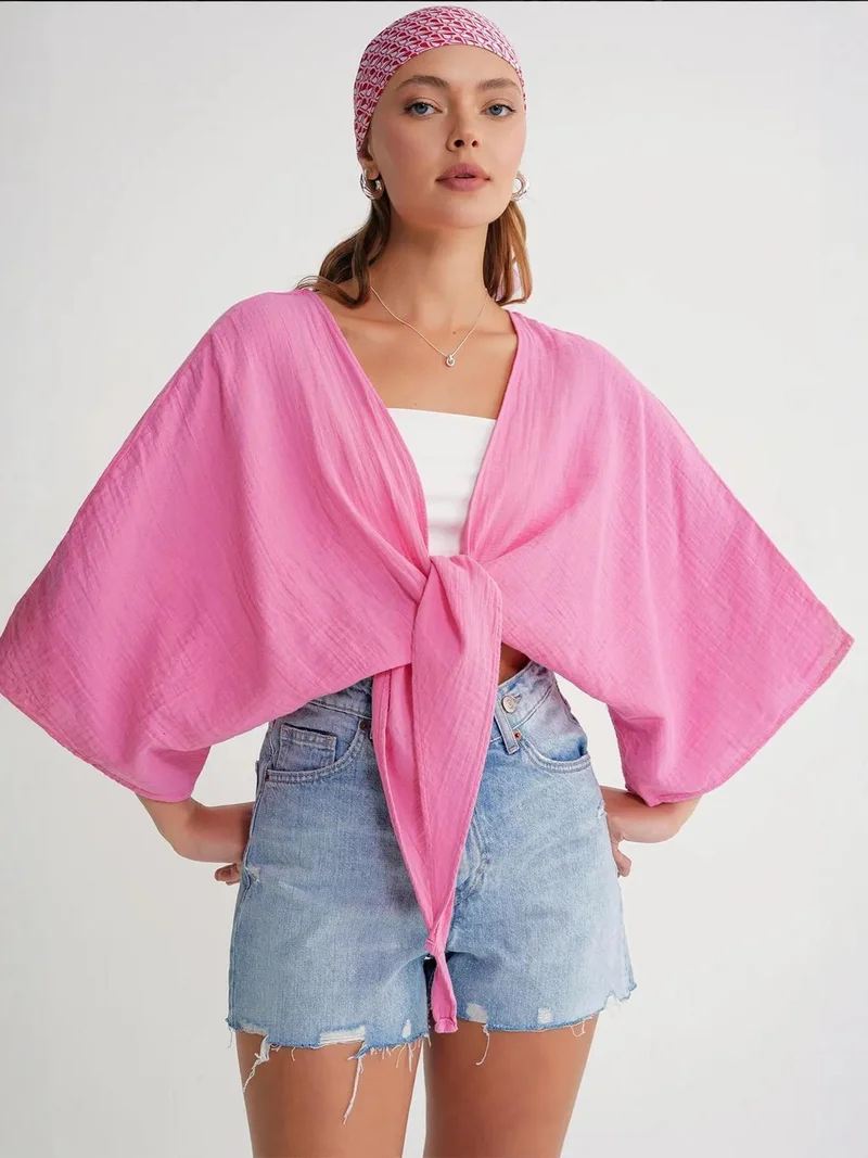 MixRay Mixray Textured V-Neck Bolero Blouse