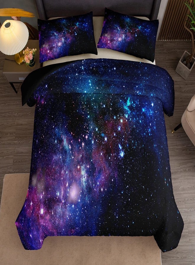 Tailor Shop Galaxy Comforter Set Universe Outer Space Blue and Purple Starry Sky Night Pattern Bedding Set for Girls Boys Kids Full Size with 1 Comforter 2 Pillowcases…… - Image 2