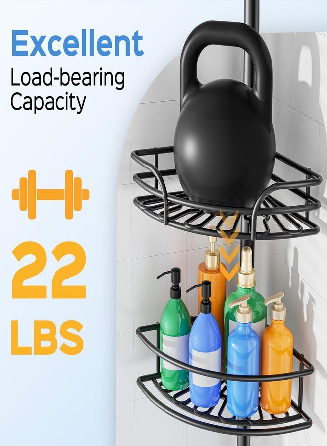 HAMITOR Corner Shower Caddy Tension Pole: 4-Tier Large Capacity Bathroom Organizer Shelf with Towel Bar - Rustproof No-Drill Adjustable 47-123 inch Storage for Renters, Home Bathtub Stand Rack, Black - Image 4