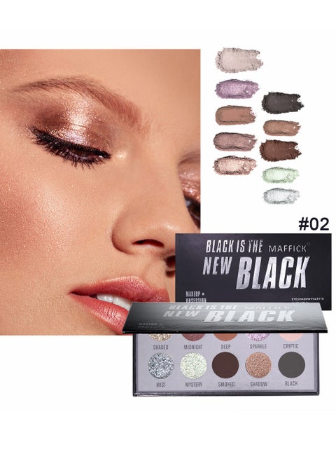 Maffick 10 Color Shadow Palette- Black Smoky Makeup with Shimmering Pearl Eyeshadow for a Radiant, Dramatic Look
