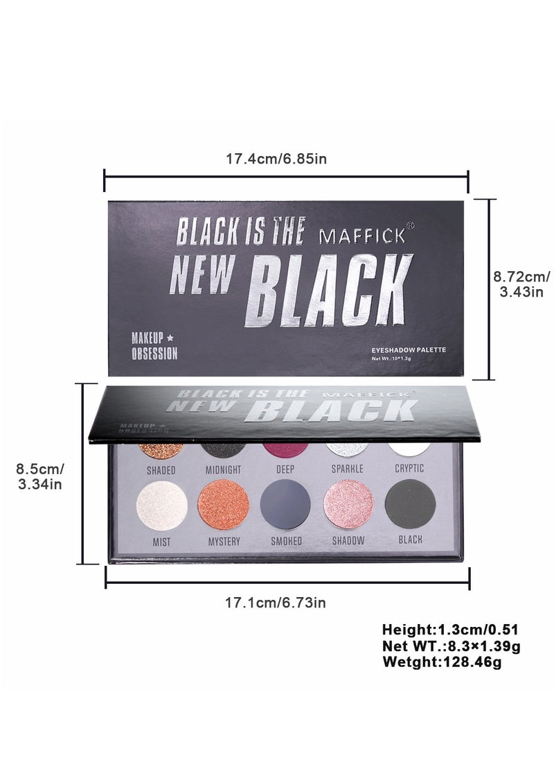 maffick - Maffick 10 Color Shadow Palette- Black Smoky Makeup with Shimmering Pearl Eyeshadow for a Radiant, Dramatic Look - Image 1