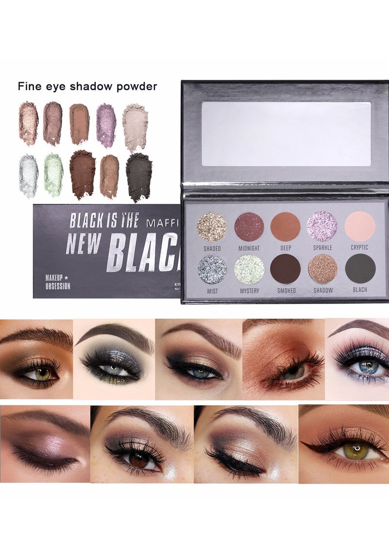 maffick - Maffick 10 Color Shadow Palette- Black Smoky Makeup with Shimmering Pearl Eyeshadow for a Radiant, Dramatic Look - Image 1