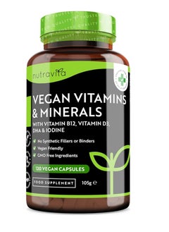 Nutravita Vegan Multivitamins & Minerals Vitamin B12, Vitamin D3, DHA, Iodine, Iron & Zinc 120 Capsules  - Image 1