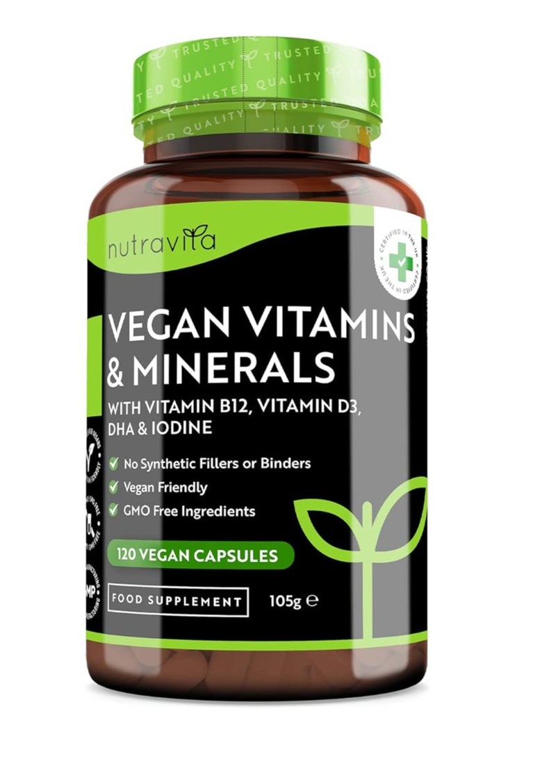 Nutravita - Vegan Multivitamins & Minerals Vitamin B12, Vitamin D3, DHA, Iodine, Iron & Zinc 120 Capsules - Image 1
