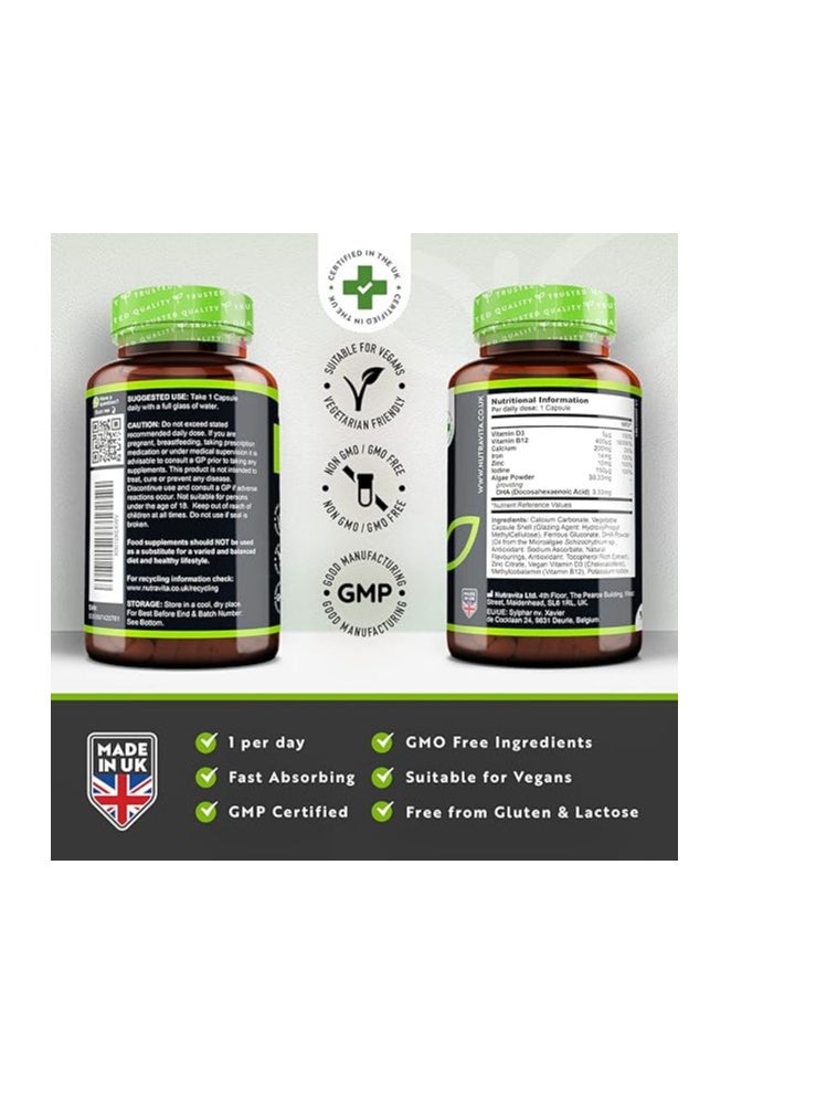 Nutravita - Vegan Multivitamins & Minerals Vitamin B12, Vitamin D3, DHA, Iodine, Iron & Zinc 120 Capsules - Image 1