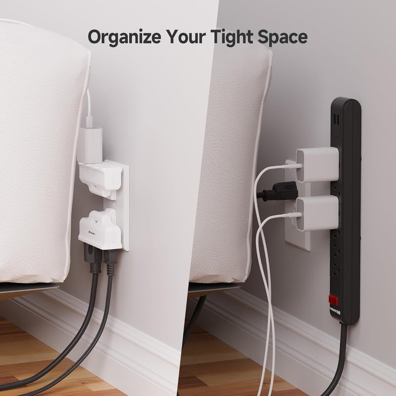 CableMatters [UL Listed] 2-Pack 3-Outlet Grounded 180 Degree Swivel Wall Tap, 3 Plug Wall Adapter, Multi-Plug Outlets, White - Image 4