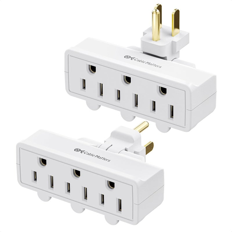 CableMatters [UL Listed] 2-Pack 3-Outlet Grounded 180 Degree Swivel Wall Tap, 3 Plug Wall Adapter, Multi-Plug Outlets, White - Image 1