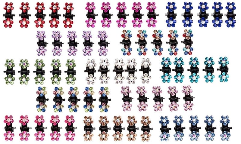 ANBALA Mini Claw Clips 65pcs NoSlip Grip Jaw Clips Glitter Teeth Clips Rhinestone Metal Clamps Mix Colored Flower Hair Accessories for Women Girls