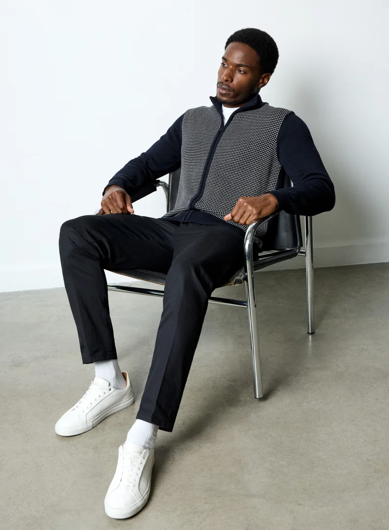 French Connection Navy/Mid Blue Birdseye Ls Zip Through for Men | Best Price UAE
