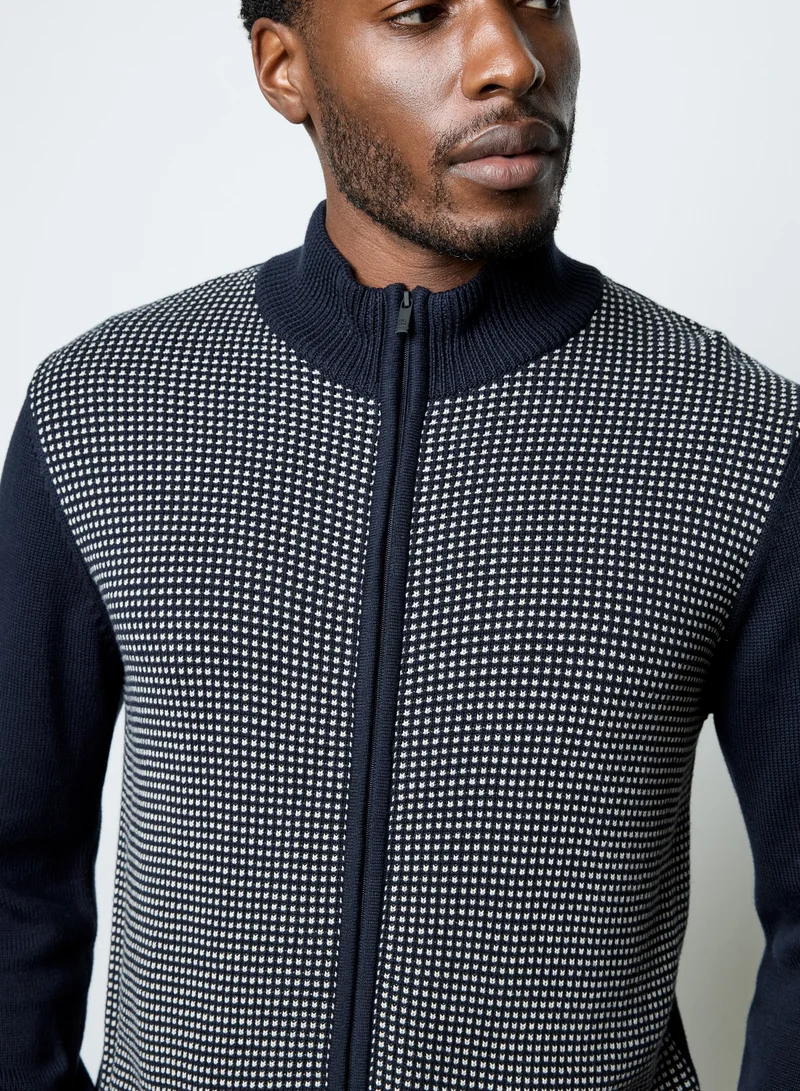French Connection Navy/Mid Blue Birdseye Ls Zip Through for Men | Best Price UAE