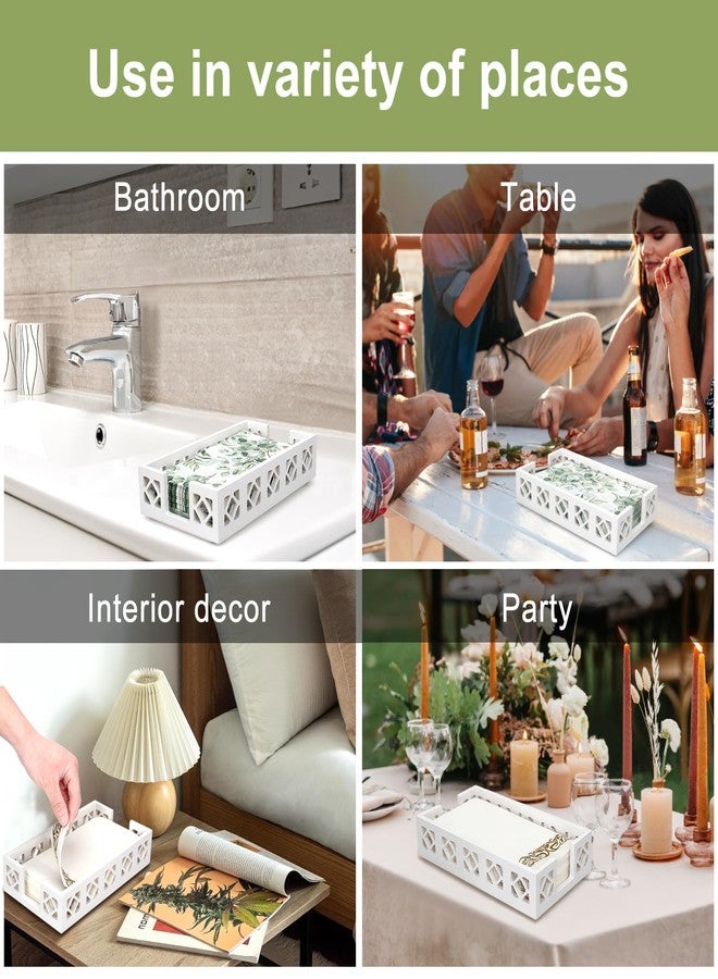 Ayiaren White Wooden Guest Paper Towel Holder for Bathroom Napkin Holders Disposable Hand Guest Towels Tray Flat Wood Napkins Holder for Table Kitchen Bathroom Towel Holders Modern Cocktail Napkin Basket - Image 2