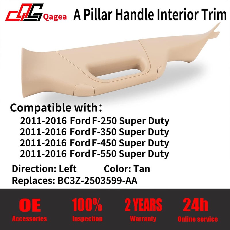 Qagea A-Pillar Grab Handle Interior Trim for 2011-2016 Ford Super Duty - Left Side, Tan - Image 2
