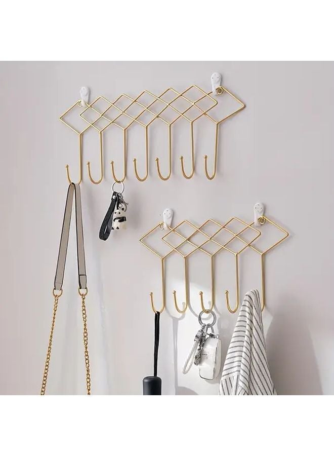 Golden Rhombus Wall Mounted Key Holder Coat Hanger No Drill Installation Heavy Duty Entryway Organizer - Image 2