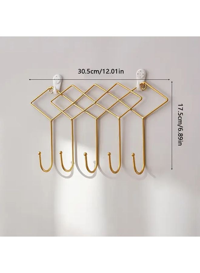 Golden Rhombus Wall Mounted Key Holder Coat Hanger No Drill Installation Heavy Duty Entryway Organizer - Image 4