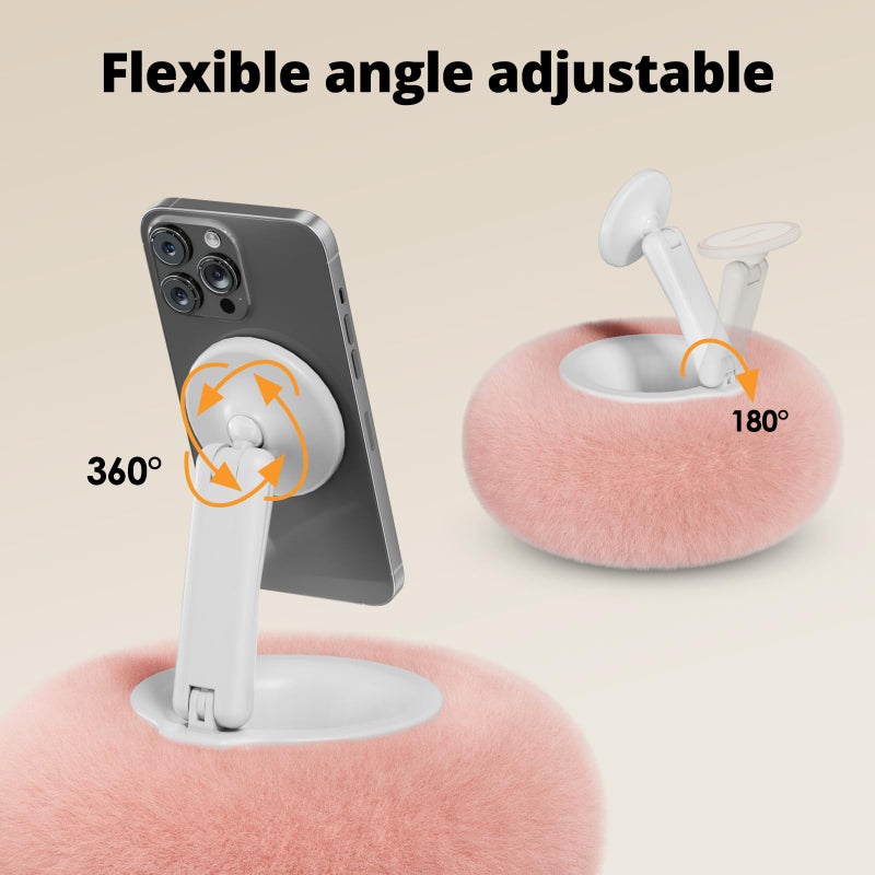 SupeDesk Magnetic Phone Pillow Stand, Phone Holder for Bed,Lap,Desk, Cozy Pillow Stand with Snack Bowl and 2 Magnetic Rings, Compatible with 3.5-7" iPhone,E-Reader, Kindle, Pink - Image 3