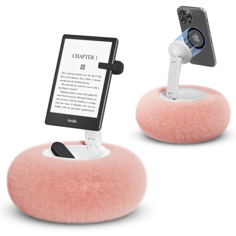 SupeDesk Magnetic Phone Pillow Stand, Phone Holder for Bed,Lap,Desk, Cozy Pillow Stand with Snack Bowl and 2 Magnetic Rings, Compatible with 3.5-7" iPhone,E-Reader, Kindle, Pink - Image 1