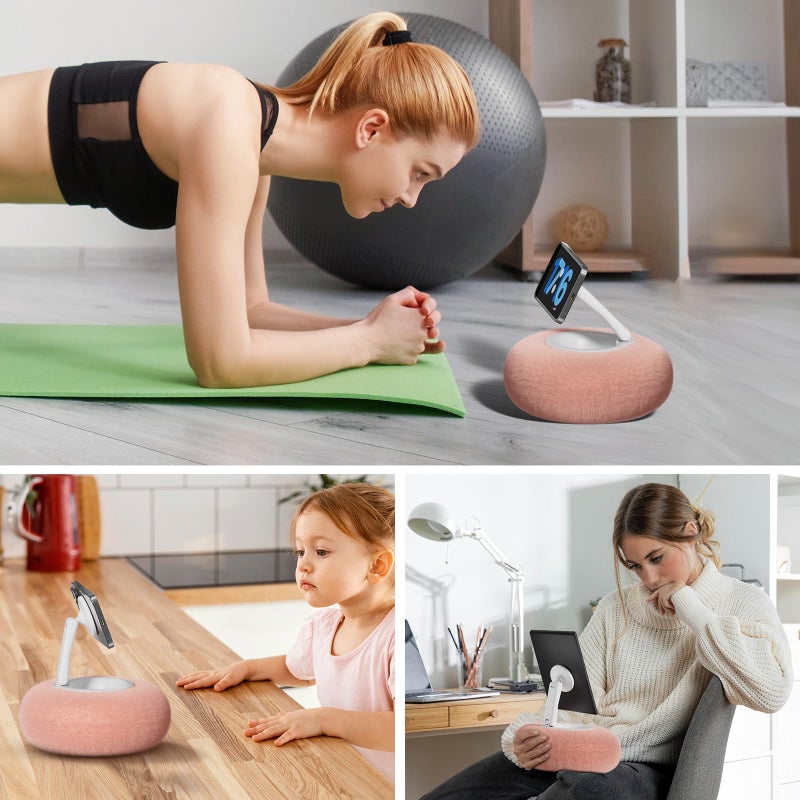 SupeDesk Magnetic Phone Pillow Stand, Phone Holder for Bed,Lap,Desk, Cozy Pillow Stand with Snack Bowl and 2 Magnetic Rings, Compatible with 3.5-7" iPhone,E-Reader, Kindle, Pink - Image 2