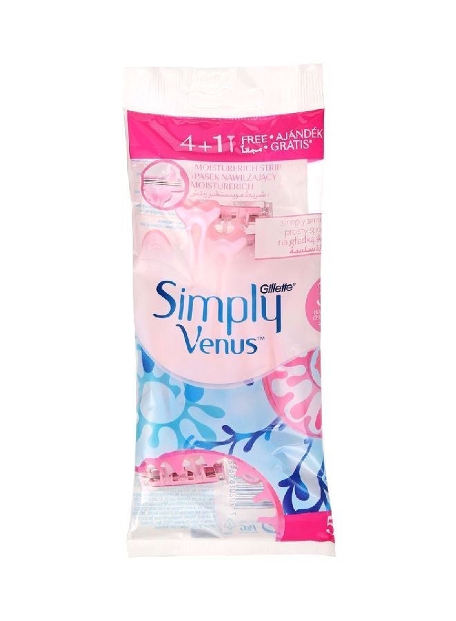 Gillette Simply Venus 3-Blades Disposable Razor For Women, 5'S